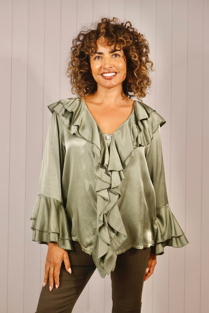 Rosalind Ruffle Blouse Sage