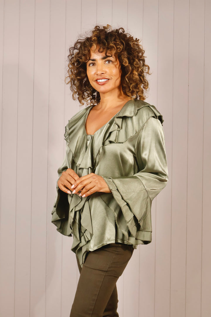 Rosalind Ruffle Blouse Sage