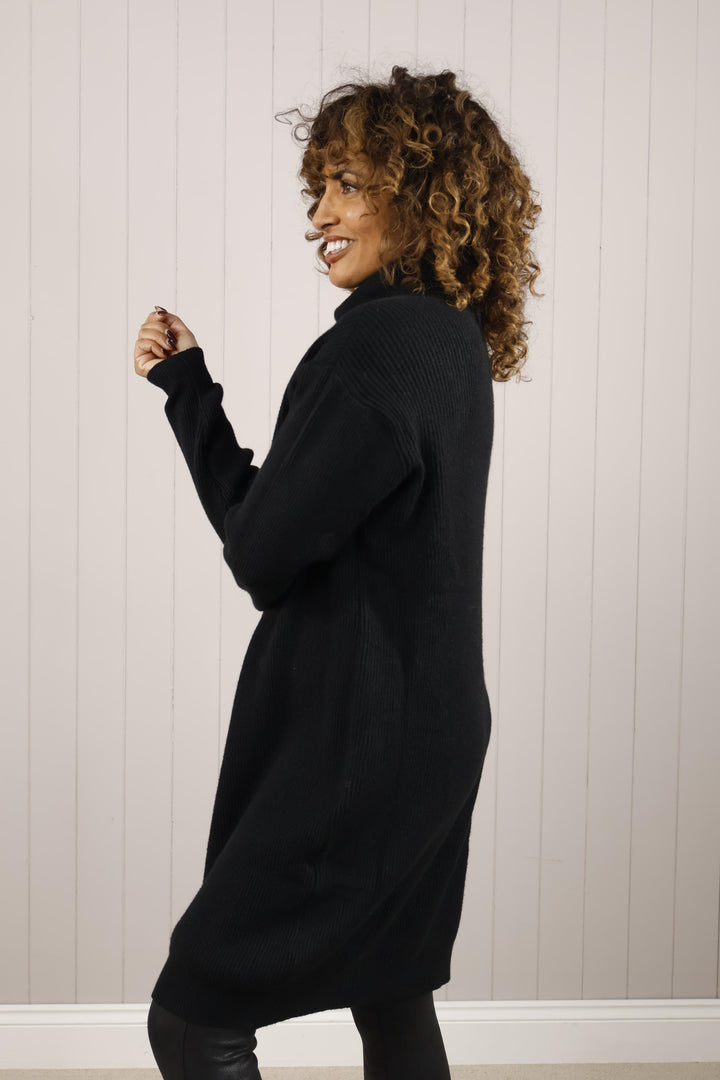 Romy Ribbed Roll Neck Jumper Dress Black