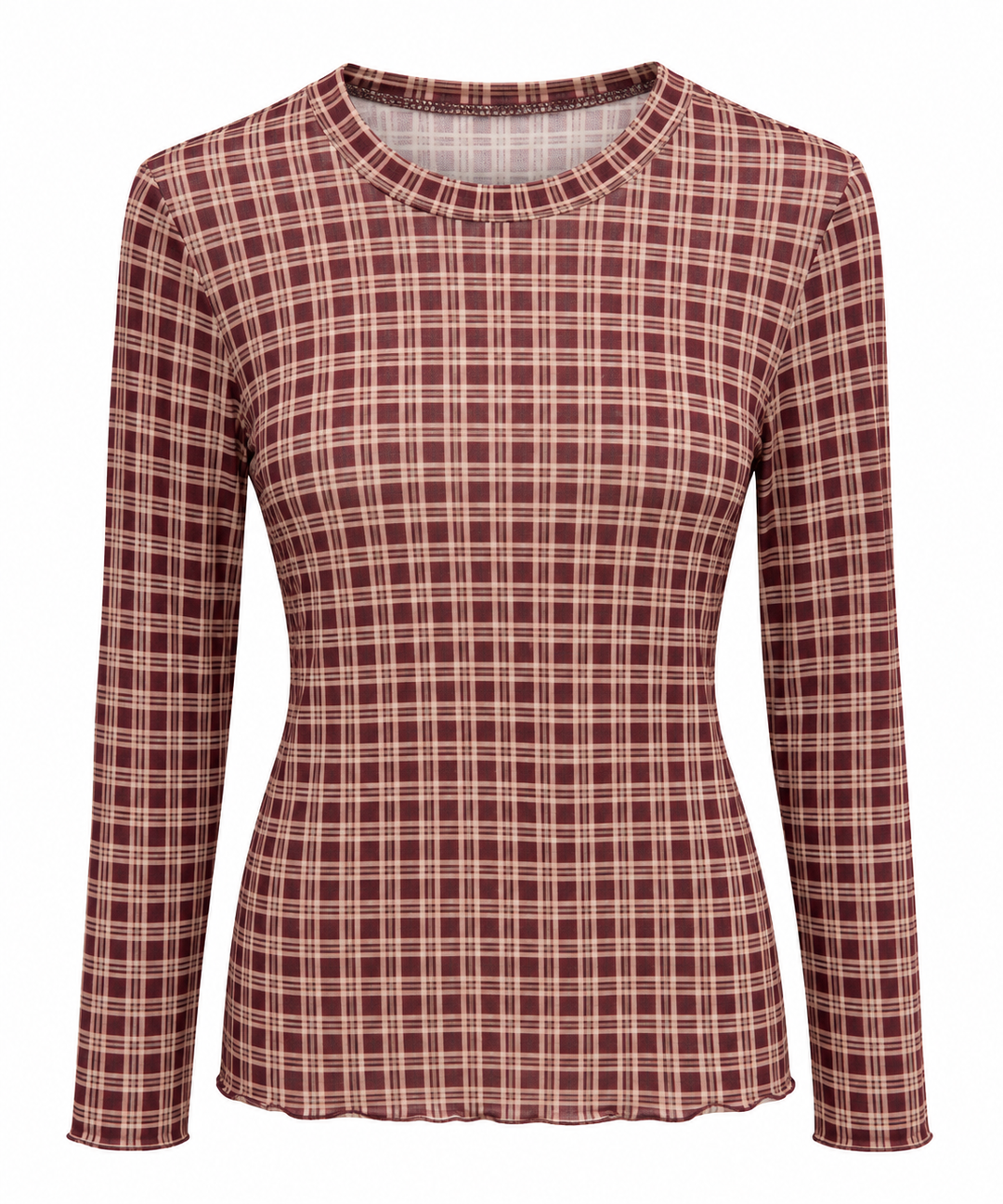 Tartan Print Cashmere Top Wine