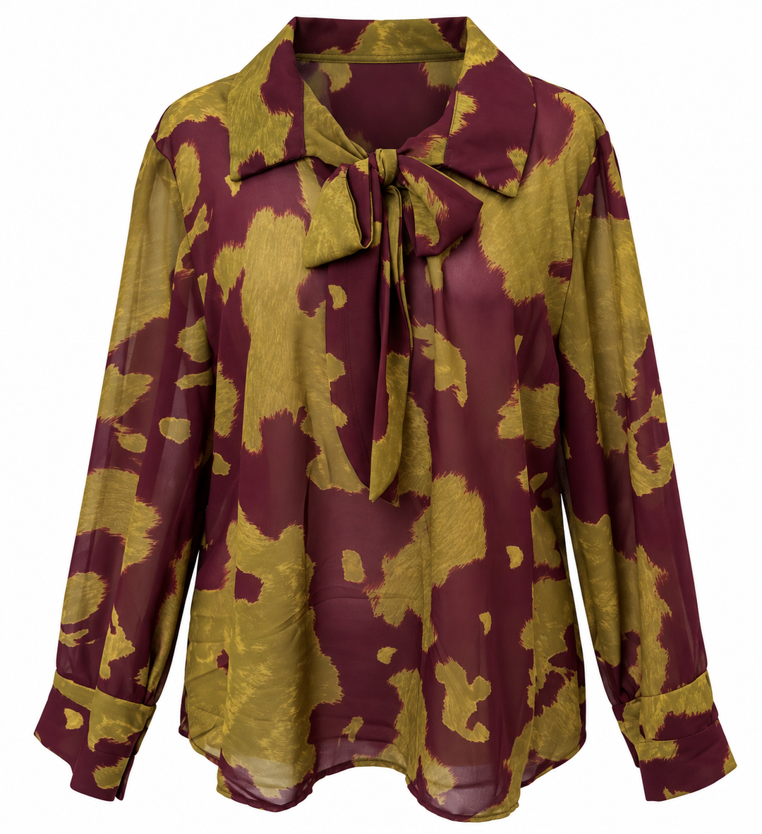 Abstract Pussy Bow Blouse Damson