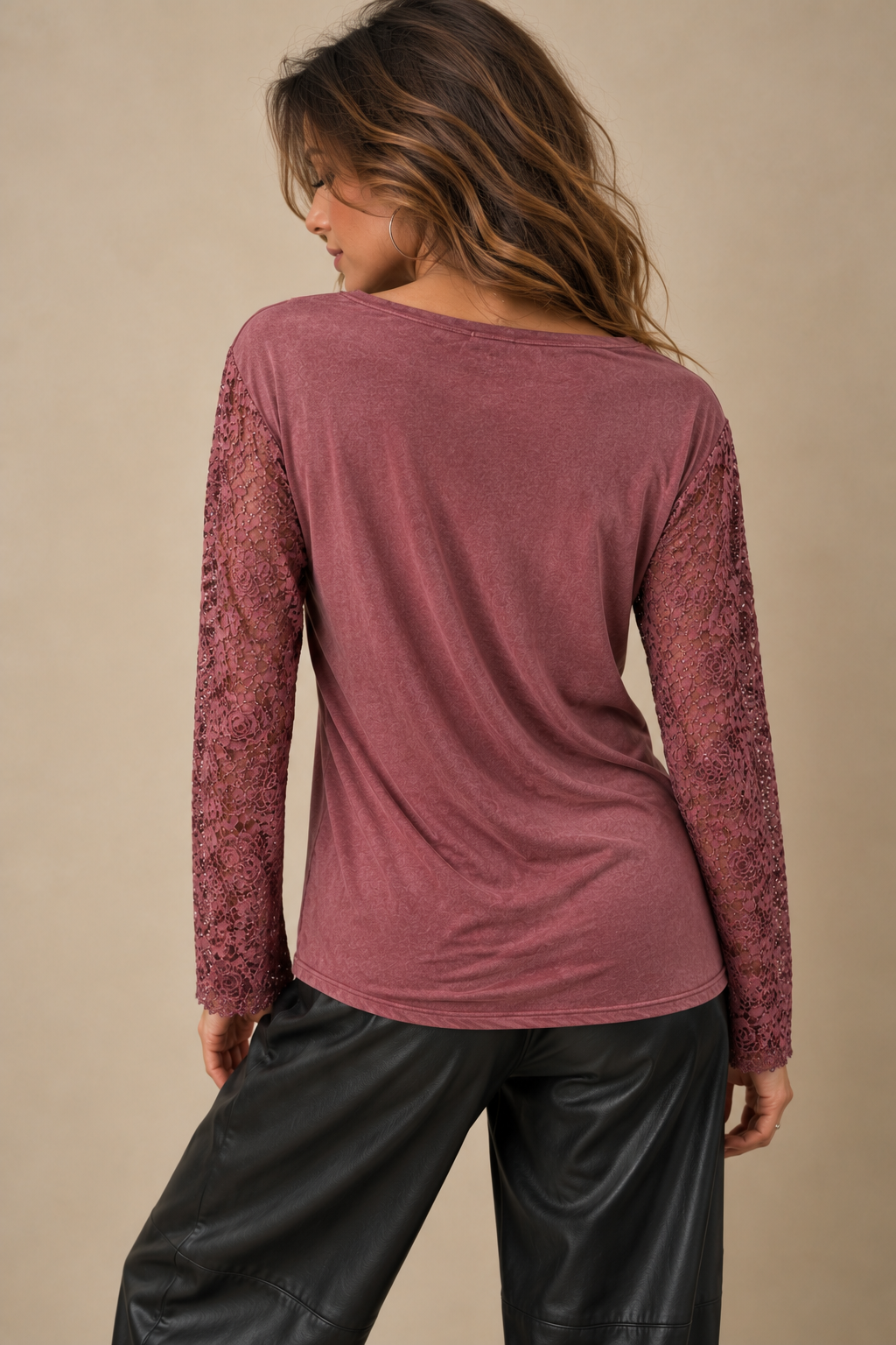 Rosie Lace Long Sleeve Top Cranberry