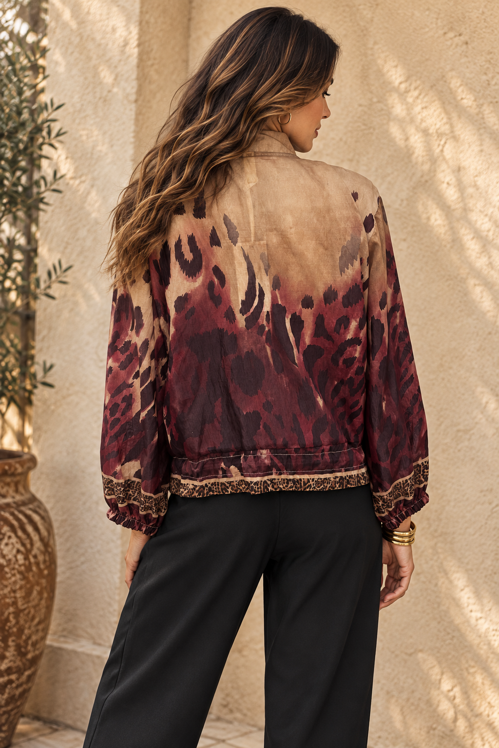 Sabrina Leopard Zip Jacket Burgundy