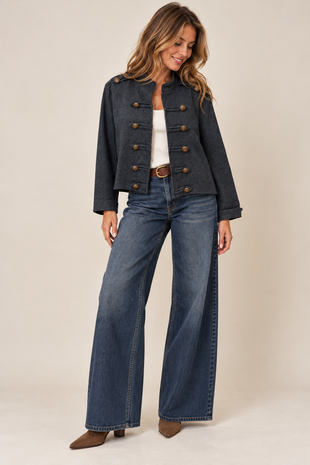 Vintage Military Cropped Jacket Denim