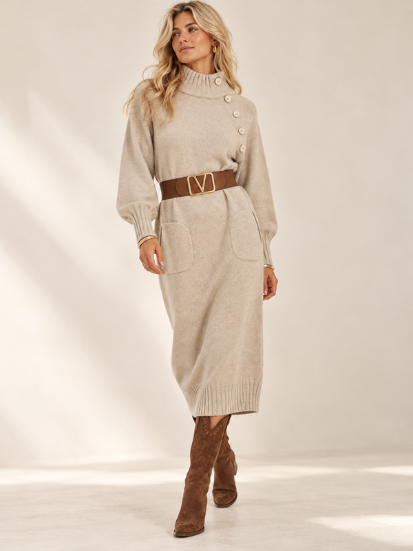 Stella Button Jumper Dress oat