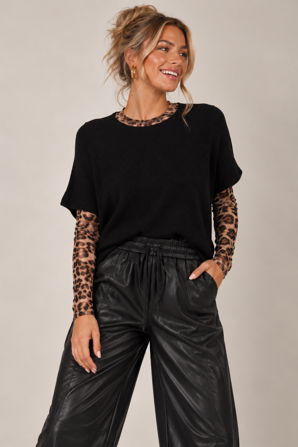 Leopard Print Cashmere Top Beige