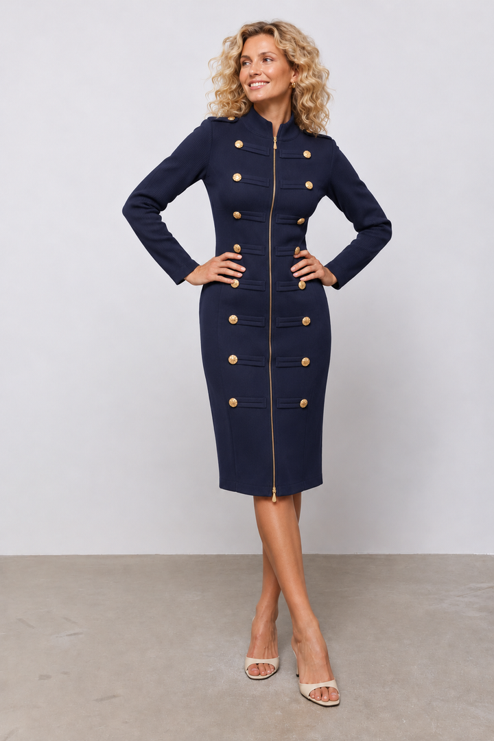 Marcia Military Zip Dress Navy