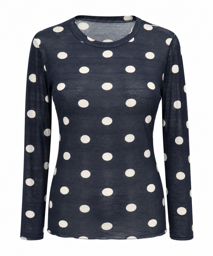 Polka Dot Cashmere Top Navy