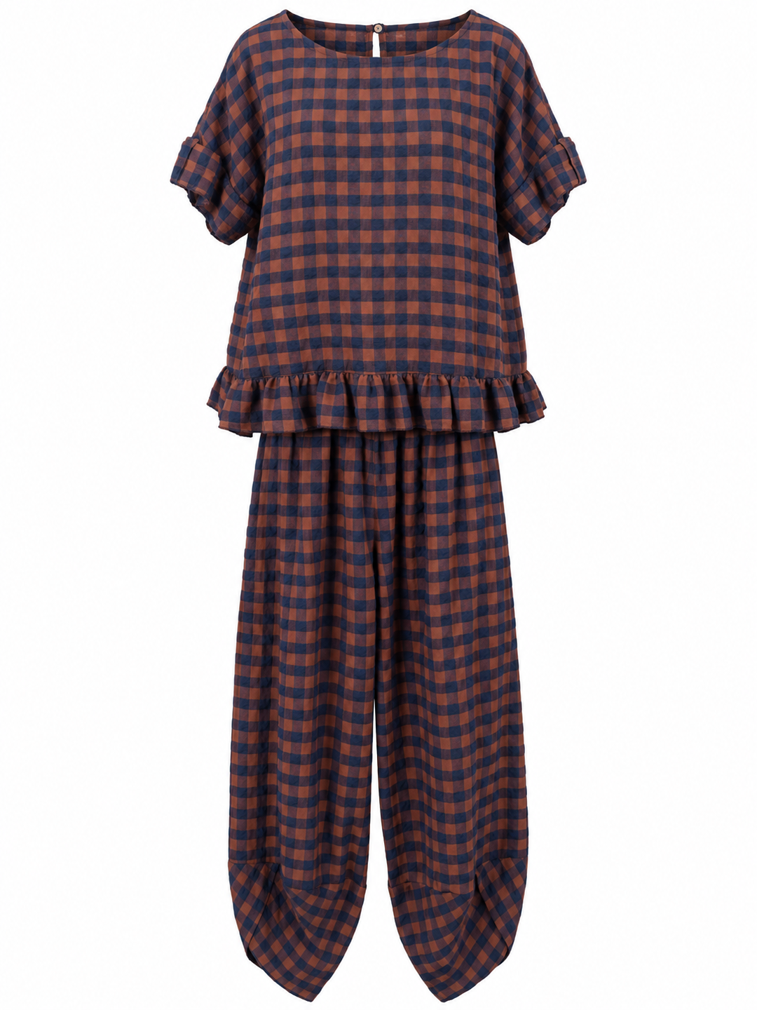 Rosana Checked Frill Top Ginger