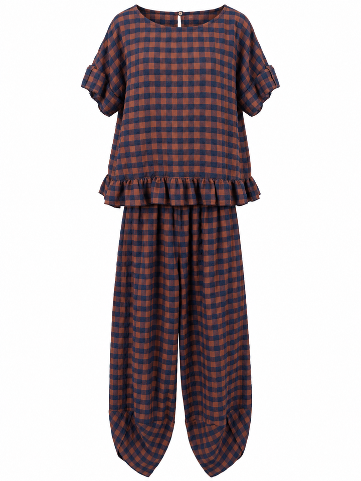 Rosana Checked Frill Top Ginger