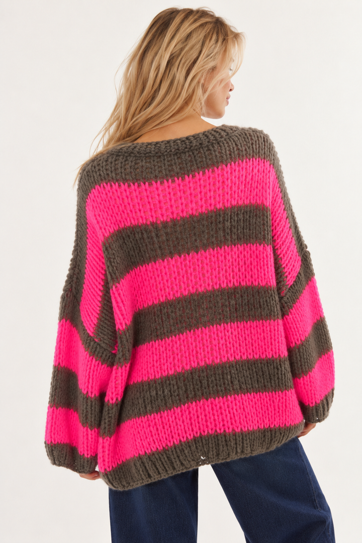 Neon Dream Stripe Jumper Pink/Mocha