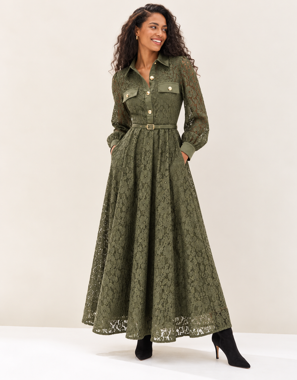Vintage Romance Lace Dress Olive
