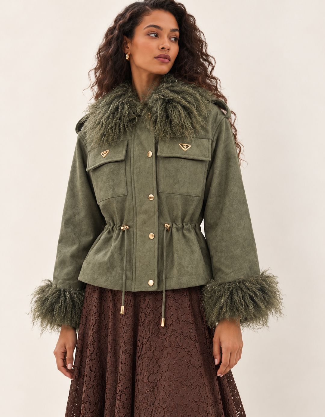 Rebel Luxe Faux Suede Jacket Khaki