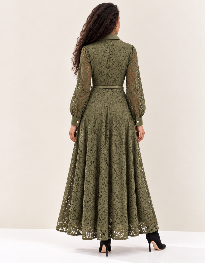 Vintage Romance Lace Dress Olive