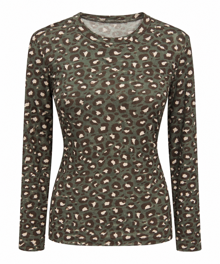 Leopard Print Cashmere Top Emerald
