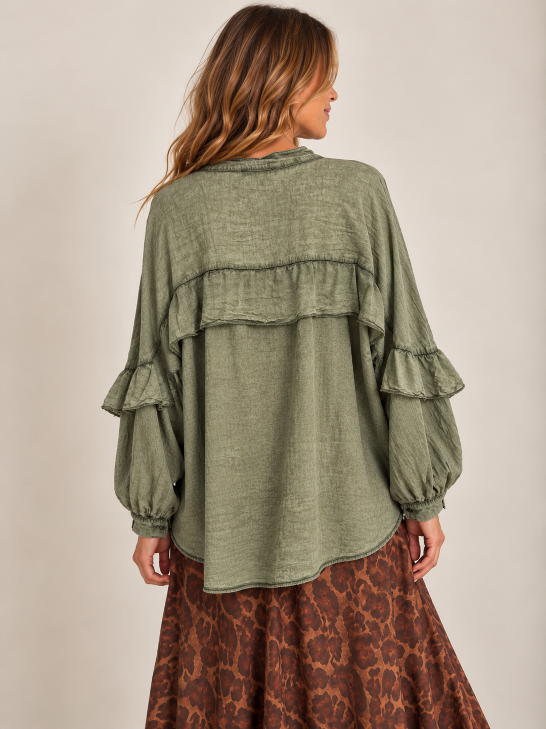Francis Stone Washed Frill Shirt Olive