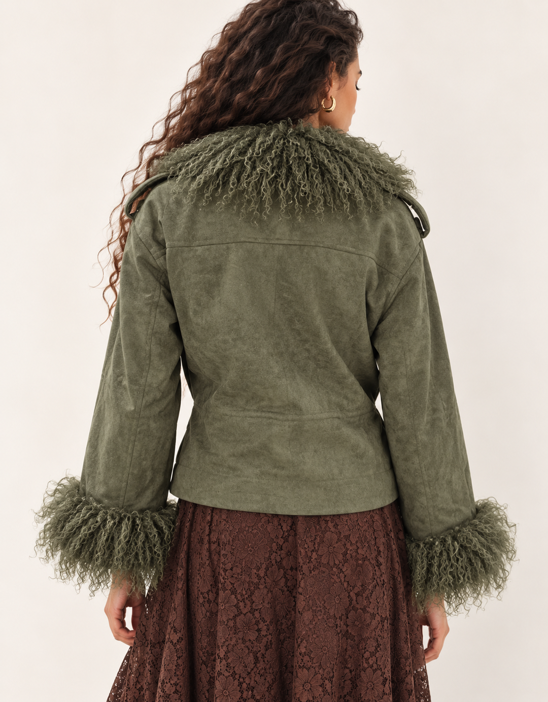 Rebel Luxe Faux Suede Jacket Khaki