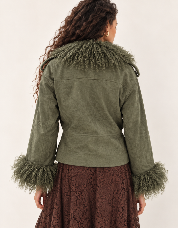 Rebel Luxe Faux Suede Jacket Khaki