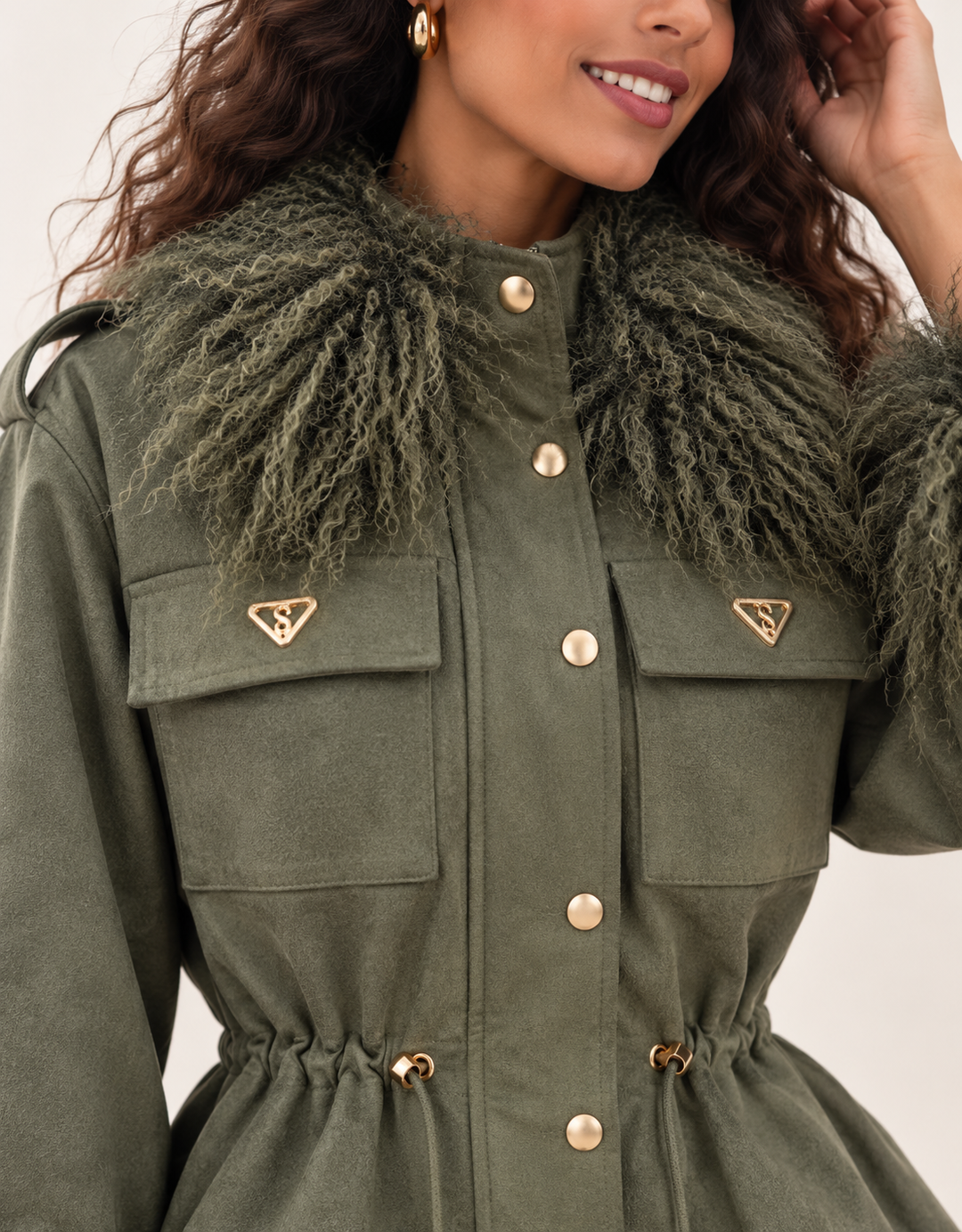 Rebel Luxe Faux Suede Jacket Khaki