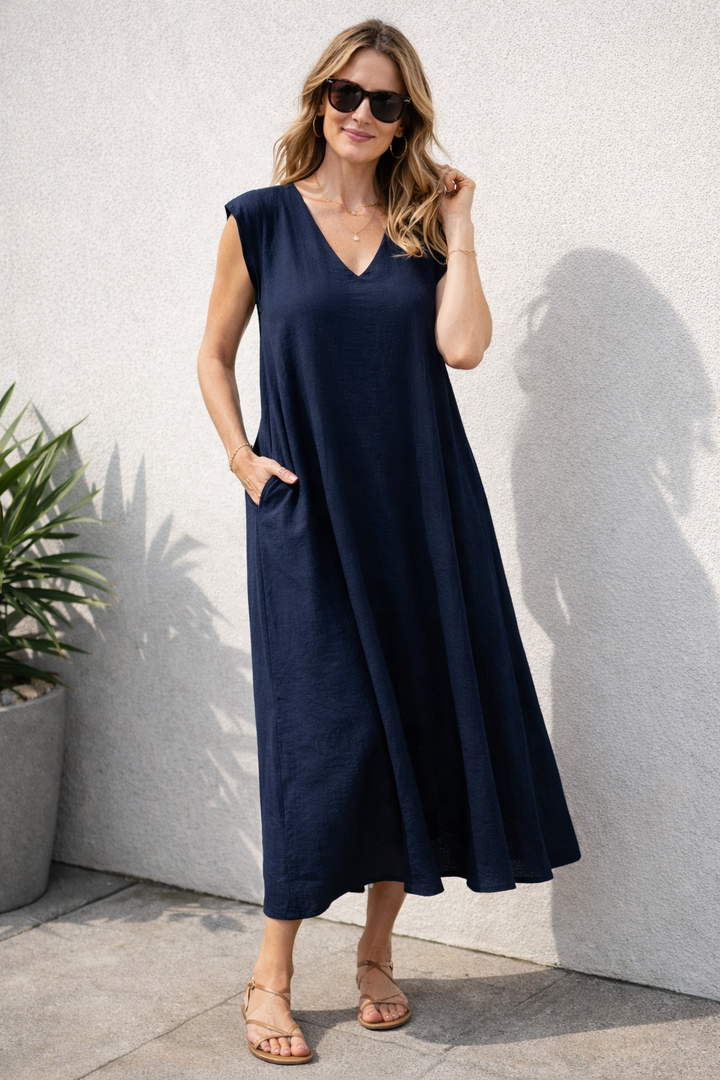 Romina V - Neck Dress Navy
