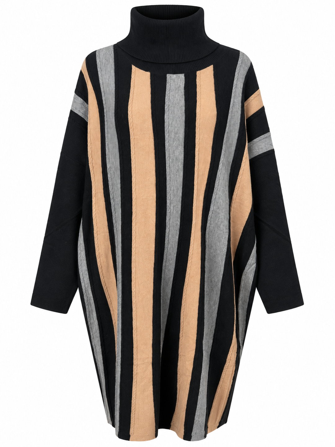 Selene Stripe Roll Neck Tunic Black