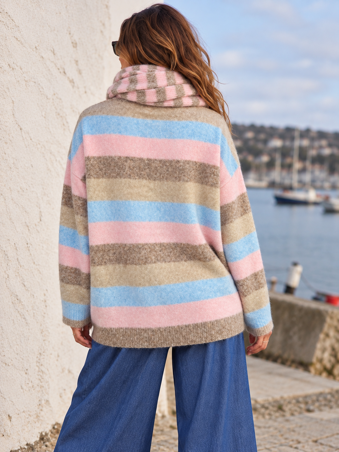 Sara Stripe Jumper & Scarf Set Pastel