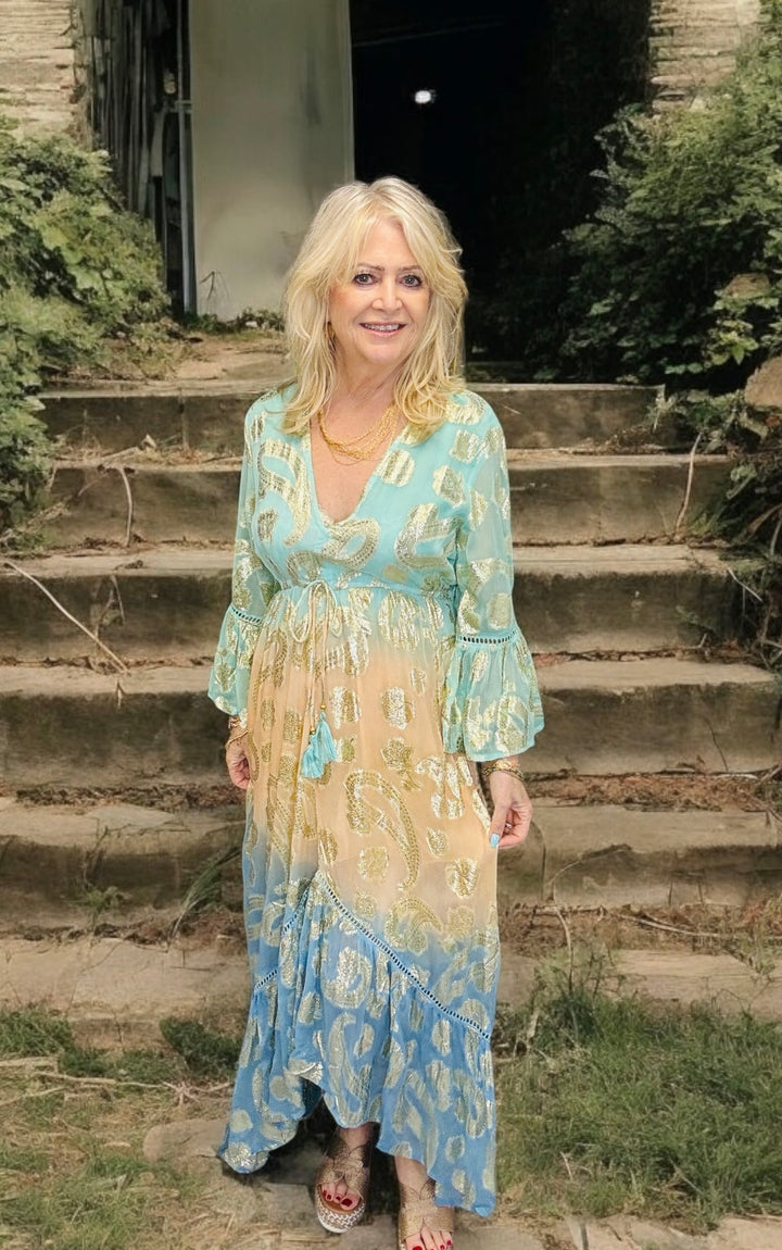 Itzel High/Low Maxi dress Aqua