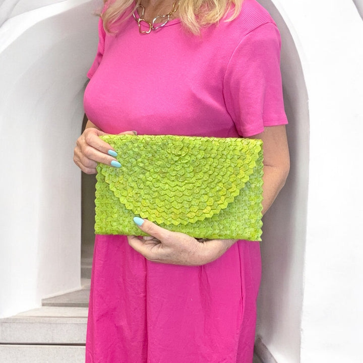 Shay Straw Clutch Bag Lime
