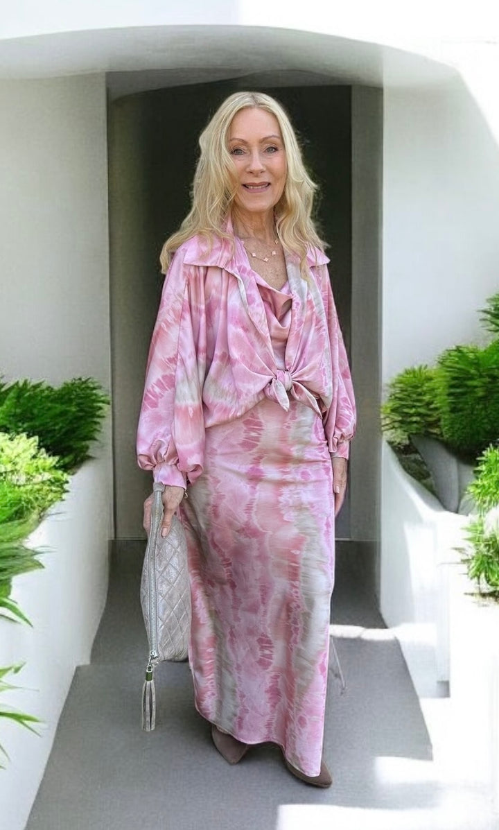 Watercolour Maxi Dress & Shrug Pink