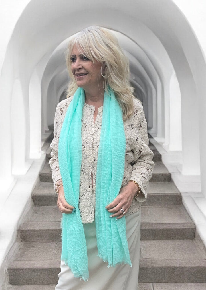 Crinkle Plain Scarf Aqua