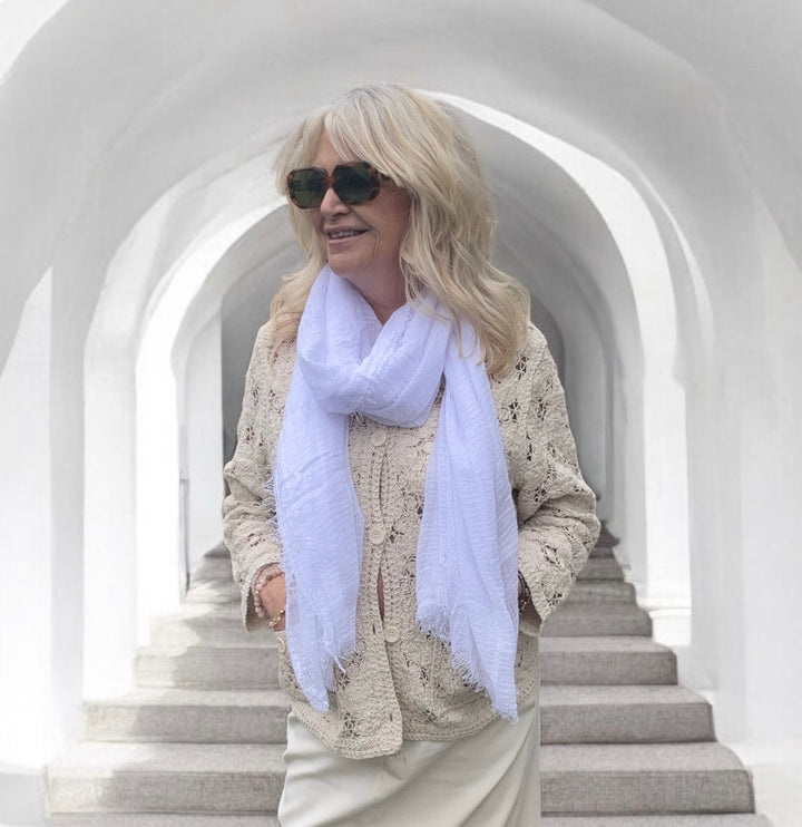 White Crinkle Plain Scarf