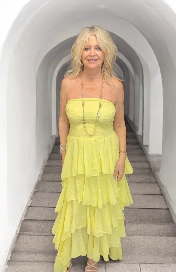 Rosita Ruffle Maxi Dress Lemon