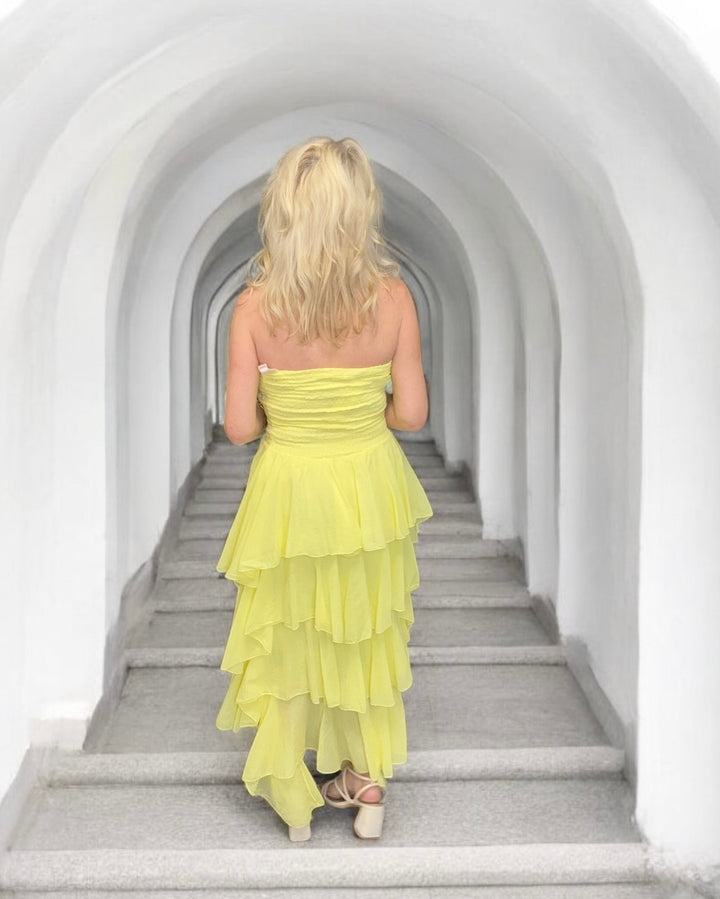 Rosita Ruffle Maxi Dress Lemon