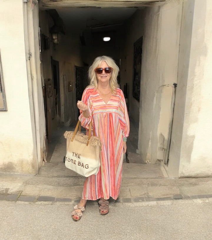 Sylvia Striped Dress Coral
