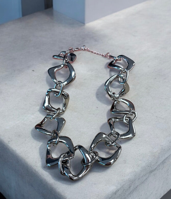 Silver Square Link Necklace