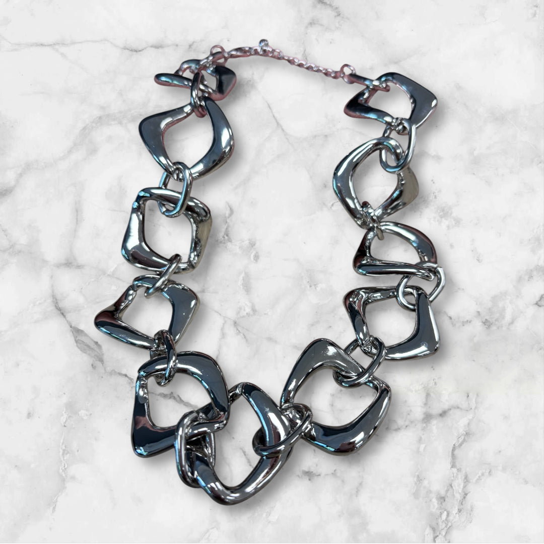 Silver Square Link Necklace