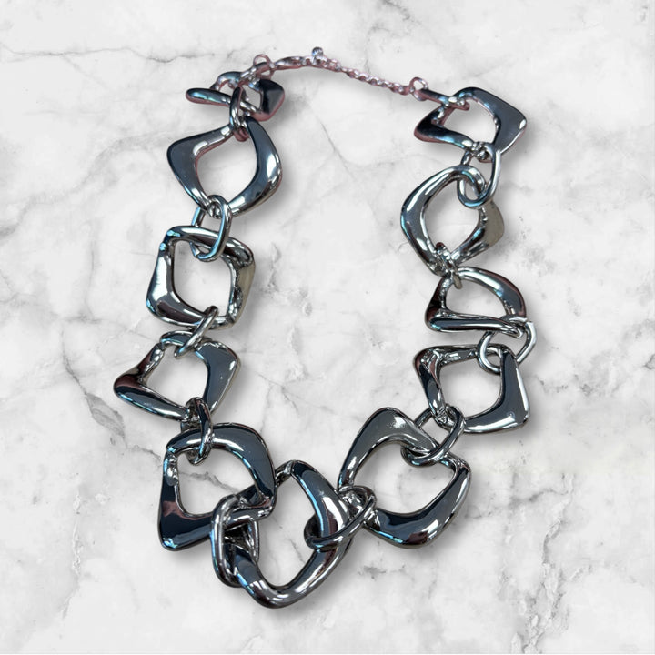 Silver Square Link Necklace