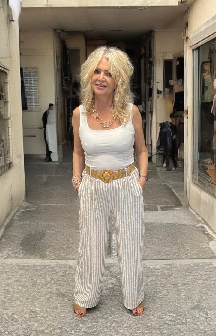 Beige Candy Stripe Trousers