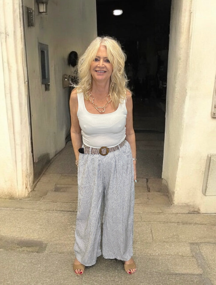 Pinstripe Palazzo Trouser White