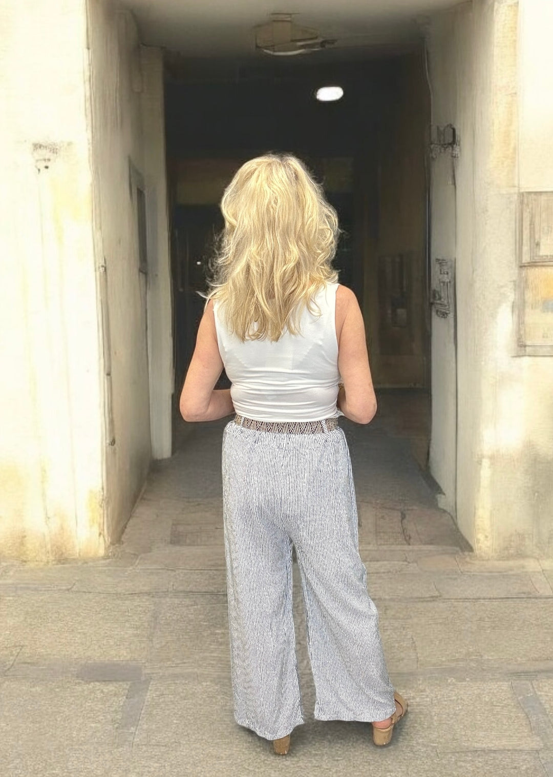 Pinstripe Palazzo Trouser White