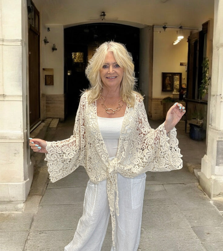 Tina Crochet Shrug Cream