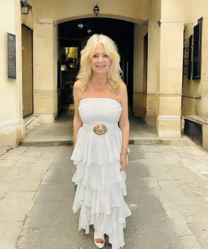 Rosita Ruffle Maxi Dress White