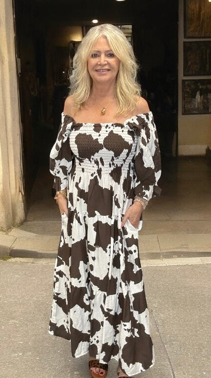 Jessie Cow Print Dress Brown