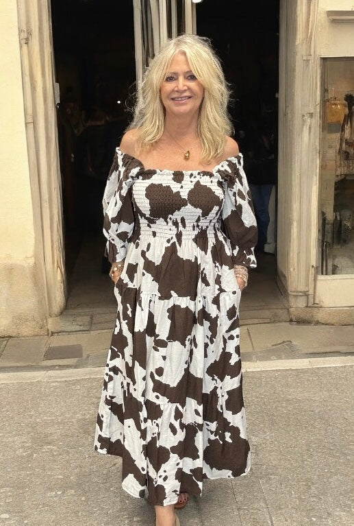 Jessie Cow Print Dress Brown