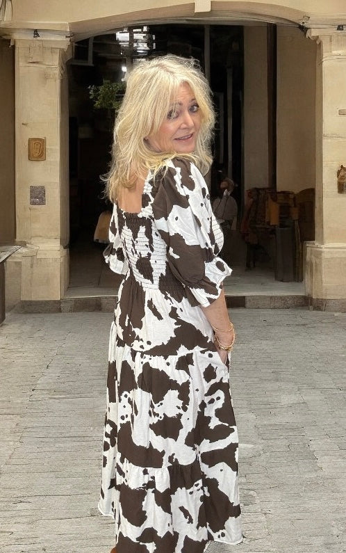 Jessie Cow Print Dress Brown