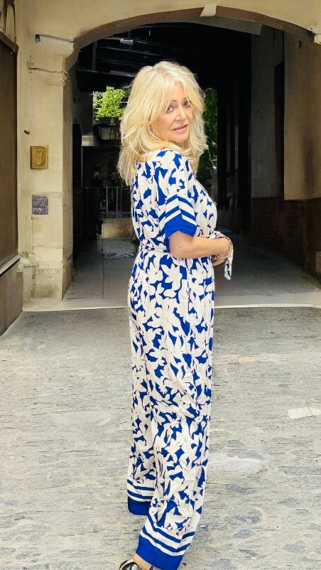 Julia V Neck Jumpsuit Blue