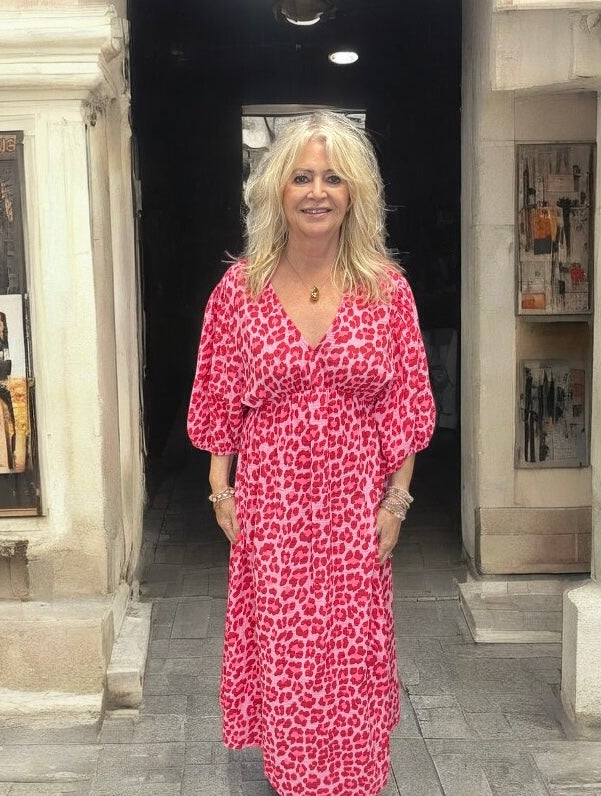 Muse Leopard Print Dress Fuchsia