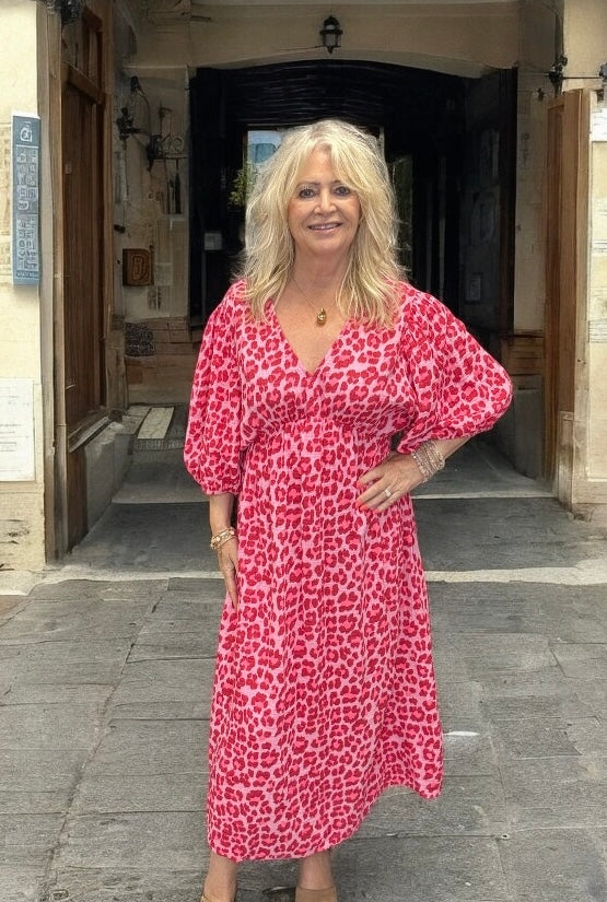 Muse Leopard Print Dress Fuchsia