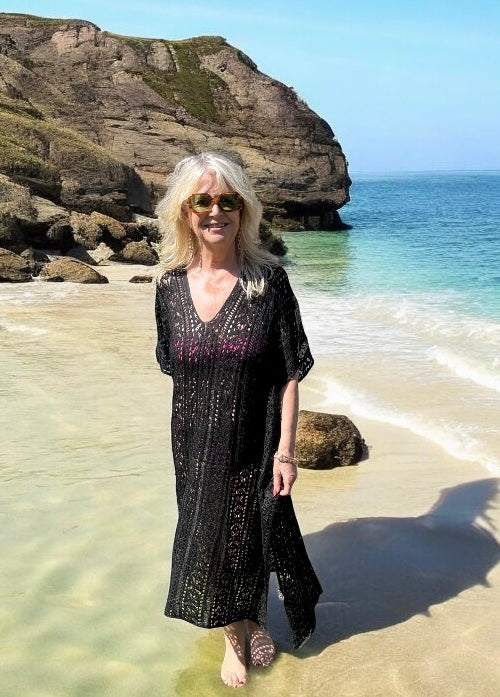 Clara Crochet Kaftan Black