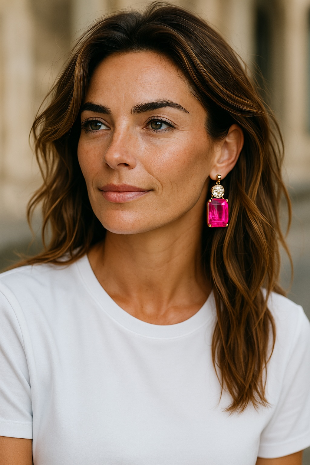 Twin Gem Earrings Pink